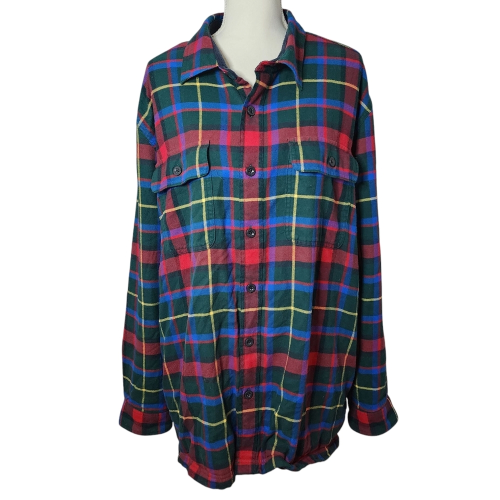 L.L Bean Mens Fleece‎ Lined Flannel Button Down Shirt Jacket Plaid Size XL